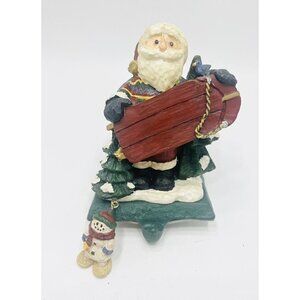 Santa Claus Stocking Hanger Sled Snow Christmas Holder Cast Iron Figi Sledding